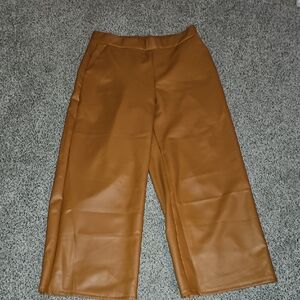 Ashley Stewart Stylish Caramel Brown Tan Wide-Leg Pants 18/20 Faux Leather